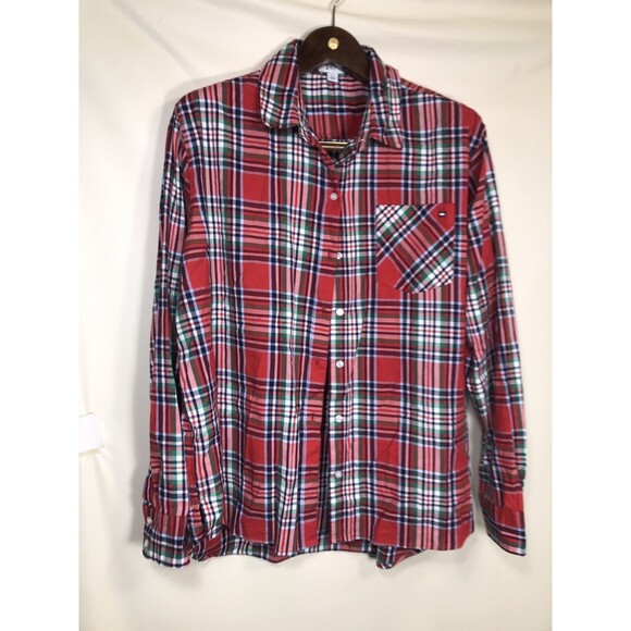 Crown & Ivy top large Red plaid womens button up cotton casual - Picture 1 of 7